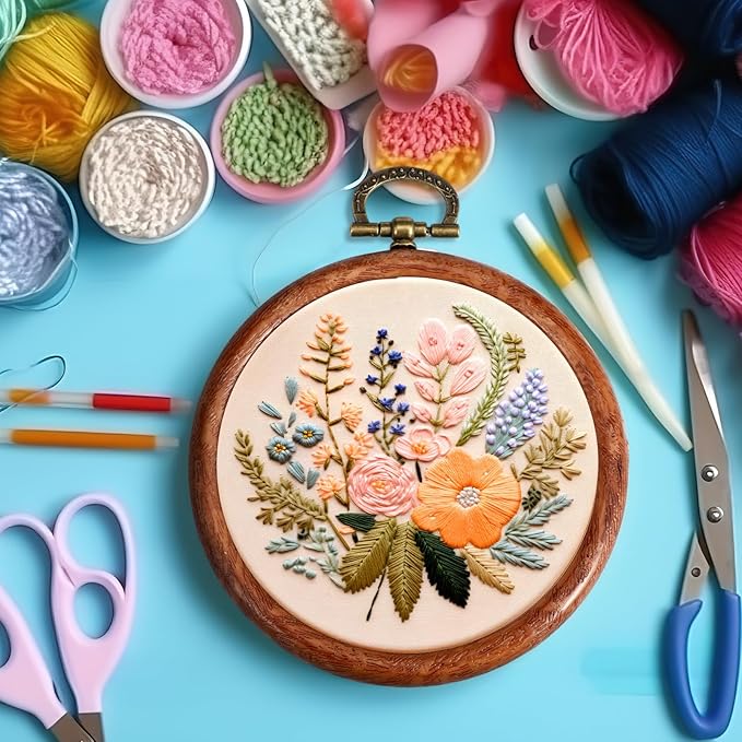 burbell 15 pcs 3 inch round embroidery hoops frame circle rubber hoops ring display cross stitch ornament imitated wood frame kits for spring gifts valentines day craft sewing diy hanging gifts