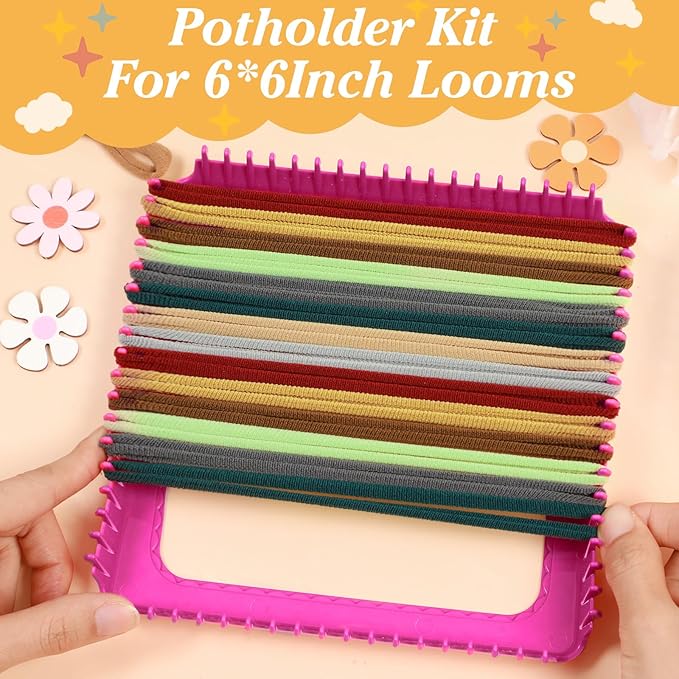 Naozinebi Green Loom Loops Potholder Brown Weaving Loom Loops Potholder Loops Elastic Weaving Craft Mother's Day Gifts DIY Flexible Kit Muti-Colored Weaving Crafts for Adults DIY Crafts Supplies