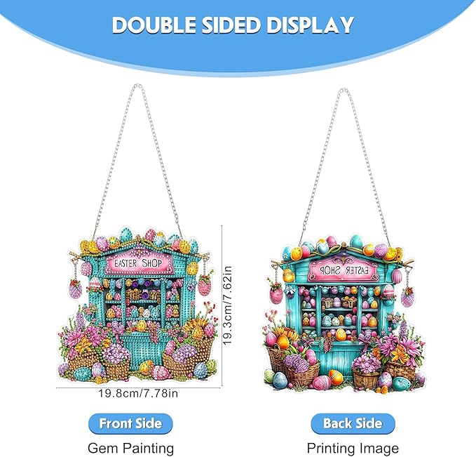 NEWENMO Diamond Art Kit for Adult, Easter Shop, Diamond Art Painting Double Sided Window Pendants for Home Garden Wall Hanging, DIY Special Shaped Gem Hanging Ornaments, Easter Basket Egg