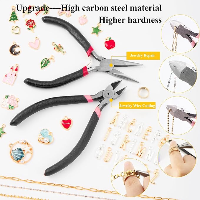 HUISUYTON 18K Gold Necklace Chain Kit for Jewelry Making, 59FT 12Rolls Bracelet Chains with Charms/Pliers/Jump Rings/Lobster Clasps Accessories for DIY Necklace Bracelet Making