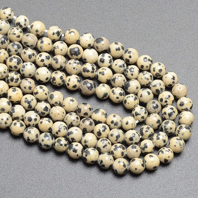 LPBeads 200Pcs Polished 6mm Round Natural Dalmatian Gemstone Loose Beads with Stretch Cord for Jewelry Making Bracelets