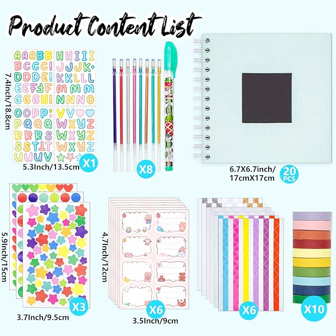Kid Scrapbook Photo Album Hard Cover DIY Photo Album for Kids Instant Camera Print Paper with DIY Accessories (Blue)