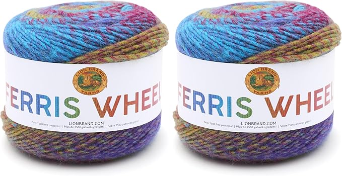 Lion Brand Yarn Ferris Wheel Yarn, Multicolor Yarn for Knitting, Crocheting, and Crafts, 2-Pack, Vintage Carousel