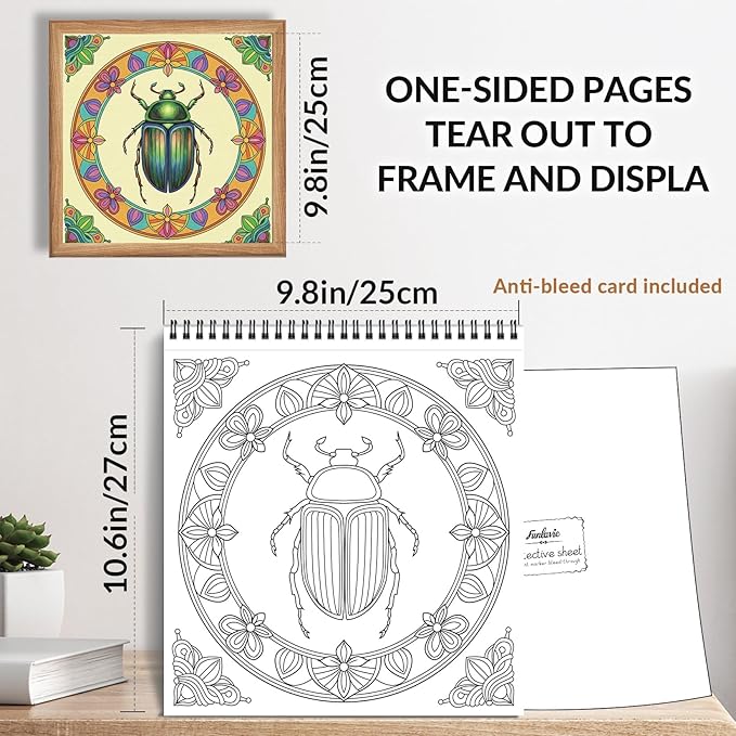 FUN LAVIE Adult Coloring Book - Mandala Coloring Books for Adults Relaxation and Teens Stress Relief, Featuring Large Print Mandalas Insect & Bloom Patterns for Women Mindfulness, Spiral Bound