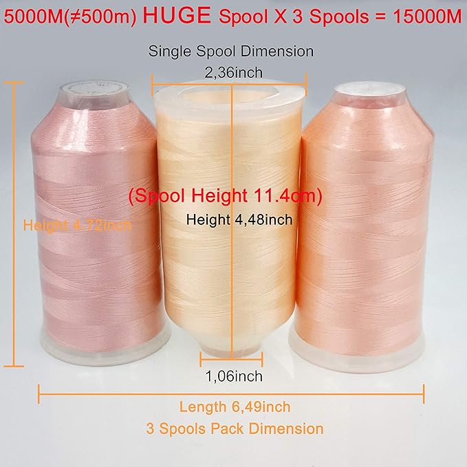 New brothreads - 40 Options- Various Assorted Color Packs of Polyester Embroidery Machine Thread Huge Spool 5000M for All Embroidery Machines -Flesh Colors