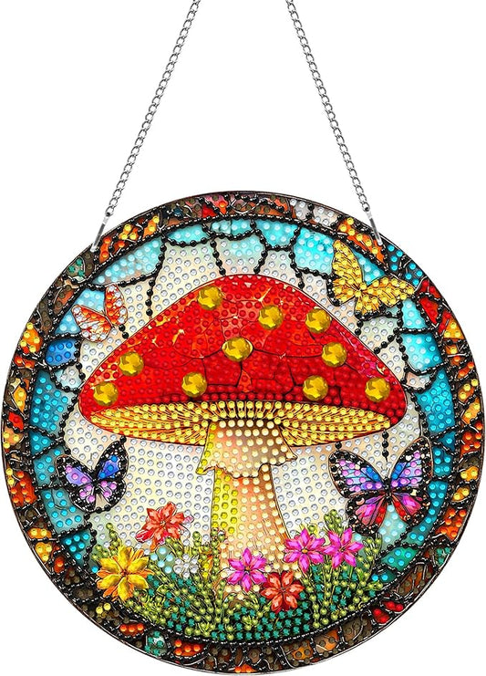 Pavemlo Hanging Diamond Art Kits for Adults Mushroom – 8x8 Inch Double-Sided Acrylic Board DIY Crystal Diamond Suncatcher Pendant, Sparkling Home Wall or Window Decoration Handmade Gift