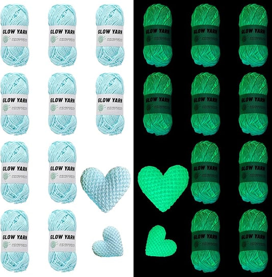 10 Rolls Glow in The Dark Yarn for Crochet, Yarn for Crocheting 10x50g, Crochet Kit for Beginners - DIY Arts, Crafts, Knitting Sewing Crocheting Supplies - Christmas Halloween Decorations (Blue)