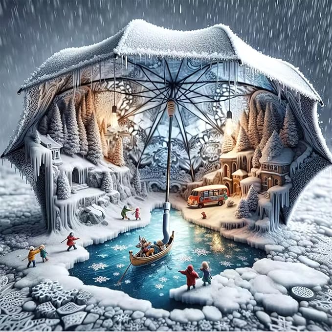 CXYQLC DIY Enchanting Winter Scene with Umbrella 5D Diamond Painting Kits for Adults, Diamond Art Winter Snowy Village Diamond Painting Full Drill Craft Kits for Home Wall Decor Gifts 11.8x11.8inch
