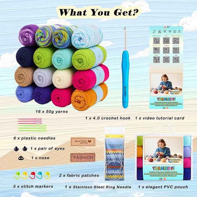 Yarniss Acrylic Crochet Yarn Kit, 1760 Yards Medium Worsted Knitting Yarn Ball 16x50g (1.76oz),Yarn for Crocheting with 4.0mm Crochet Needle