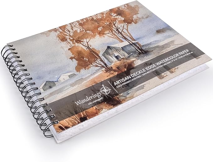 Wanderings Tear Out Watercolor Journal - 9"x12" - Premium Art Journal with Handmade Deckle Edge Paper Featuring 350 GSM Cold Press Paper for Scrapbook, Watercolor Album, Sketchbook, Drawing Pad