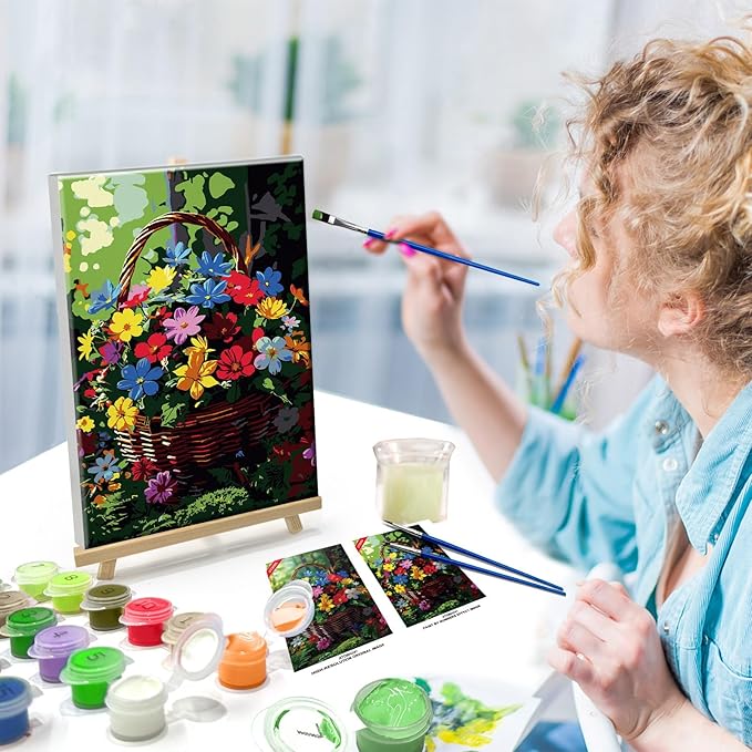 ATDMS Paint by Numbers Kit for Adults with Frame Flowers Paint by Number with Easel DIY Landscape Paint by Numbers Kit with Frame Adult Paint by Number Kits on Canvas for Home Wall Decor 8x12 Inch