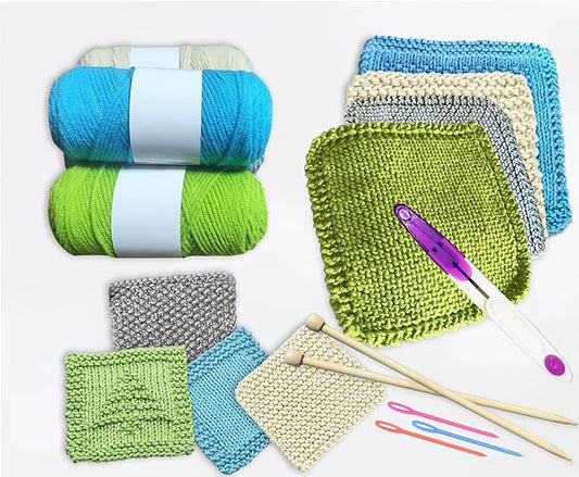 kaaper beginner knitting kit for adults - create 4 dishcloths & 4 coasters, all-in-one knitting for beginners kit with cotton yarn, bamboo needles & 8 patterns, handmade gift for diy craft lovers