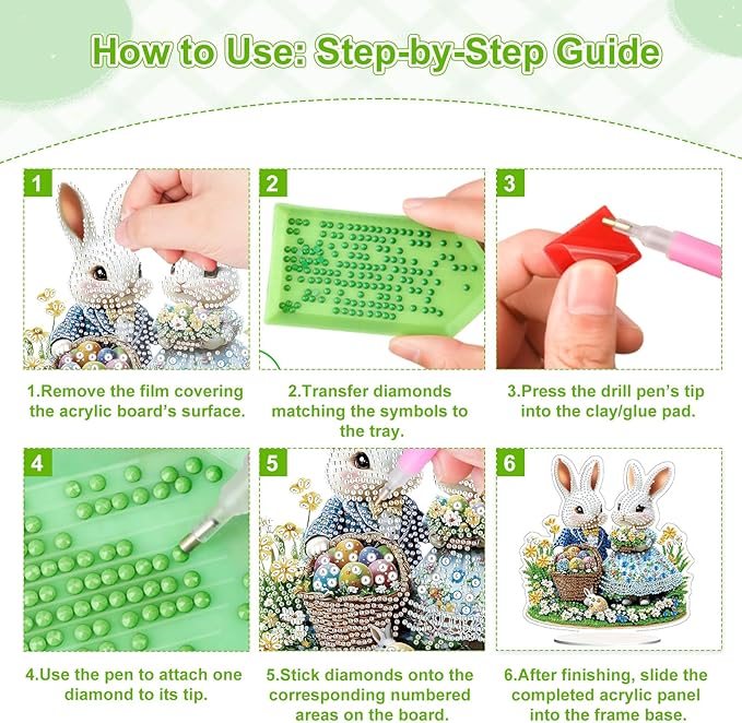 TOSTOG Rabbit Couple Tabletop Diamond Art Kits for Adult, Desktop Diamond Painting for Beginners, 5D DIY Stand Up Crafts Gem Art, Waterproof Full Accessories for Home Decor Idea 20 * 20 cm/8 * 8 in