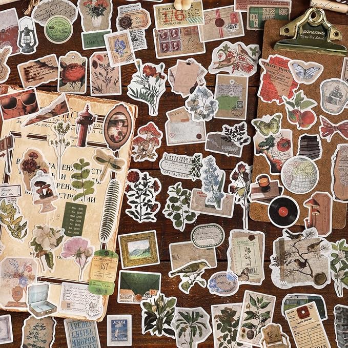 Maxleaf Vintage Washi Sticker Set, 400PCS Floral Retro Nostalgic Ephemera Stickers for Scrapbooking Journaling DIY Crafts Planner Diary Album Handmade Work Journal Envelope Gift Wrapping
