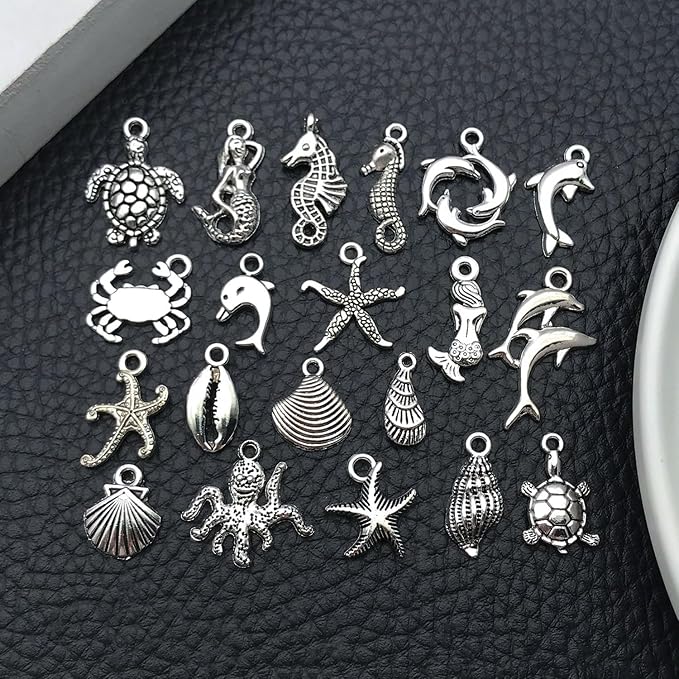 WOCRAFT 60pcs Antique Silver Ocean Charms Bracelet Charms for Jewelry Making Sets DIY Necklace Bracelet Keychain Crafting Charms Kit Craft Supplies (SN881)
