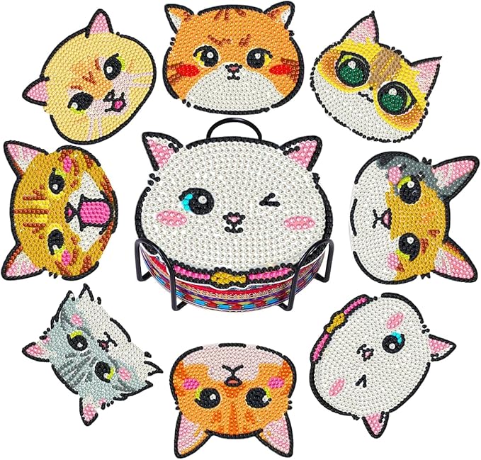 EWJRNSF 8 PCS Diamond Art Coasters Kit, Small Diamond Painting Coasters, Fall Diamond Art Kits for Adults Beginners, Arts and Crafts Supplies Item Sets with Holder