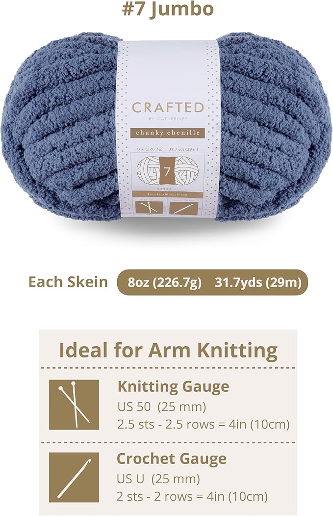 Crafted by Catherine Chunky Chenille Yarn - 6 Pack (8 oz / 227 g, 31.7 Yards Each Skein), Navy, Gauge 7 Jumbo