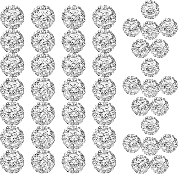 10mm White Grade A Rhinestone Beads for Baseball Necklace-Round Disco Ball Bead Rhinestone Clay Beads for Earring Jewelry Making,Necklace Bracelet,DIY Craft Supplies(200 pcs)