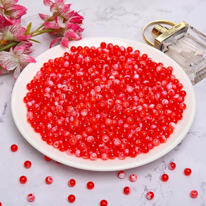 bonny boxx 1000pcs 6mm red jade round beads, smooth acrylic balls, plastic resin gumball bubblegum chunky beads for necklace & bracelet making, crafting supplies