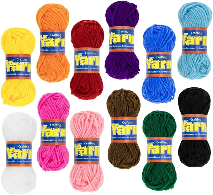 Hygloss Assorted Acrylic Yarn Set - 12 Mini Colorful Skeins for Crocheting & Knitting - Soft, Smooth 100% Acrylic Yarn- 24 Yard Per Skein, Total 288 Yds