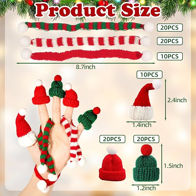 100 Pcs Mini Knit Hat Christmas Scarf Set Mini Santa Hats for Christmas Tree Ornaments DIY Craft Art Snowman