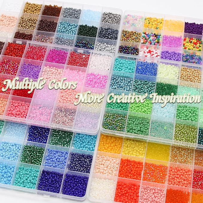 Glass Seed Beads Kit 3mm Small Waist Beads 8/0 with Elastic String Tweezers for Jewelry Necklace Bracelets Earring Making (144 Colors)