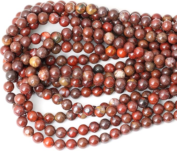 cheavian 45pcs 8mm natural red brecciated jasper gemstone round loose beads stone beads for jewelry making diy 1 strand 15"