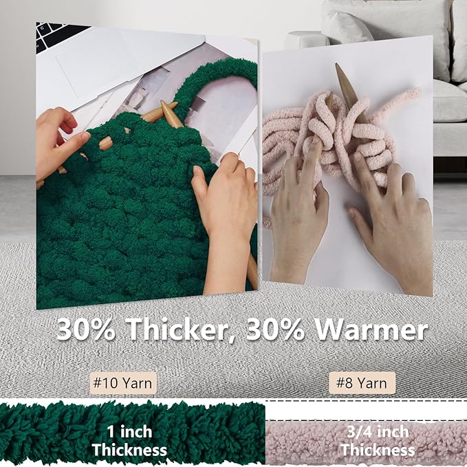 Chunky Yarn for Hand Knitting - #10 Chunky Chenille Yarn, Jumbo Big Thick Chunky Yarns for Crocheting, Super Bulky Chunky Knit Blanket Yarns, 8 Skein (25 yds 8 oz Each Skein), Forest Green