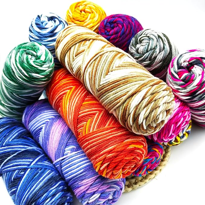 5-Ply Variegated Yarn 200g/2pcs, Acrylic 100%, Chunky Weight 2.5mm, Soft & Cozy, Vibrant Colors, Full Hand Feel for Knitting Sweaters, Scarves, Shawls, Hats (2#Green White)