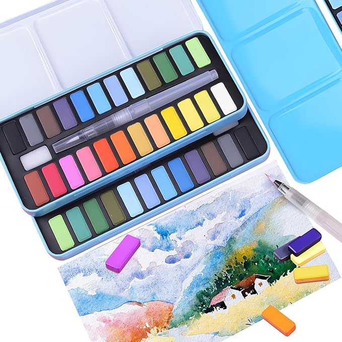 C&H&J COMPANY Supplies Watercolor Paint 24 Vibrant Colors - Lightweight and Portable - Perfect for Budding Hobbyists and Professional Artists