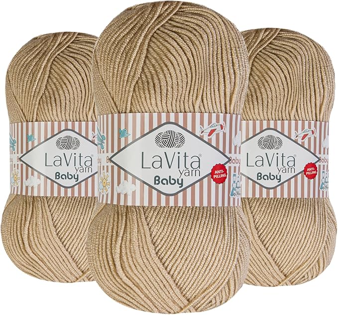 LaVita Baby Premium Anti-Pill Acrylic Yarn - 820 Yards, 3 x 3.5 oz - Warm, Airy Fiber with Silky Texture - Oeko-TEX Certified, Durable, Lightweight, Long-Lasting, Solid Pastel Colors - 3 Skeins Pack