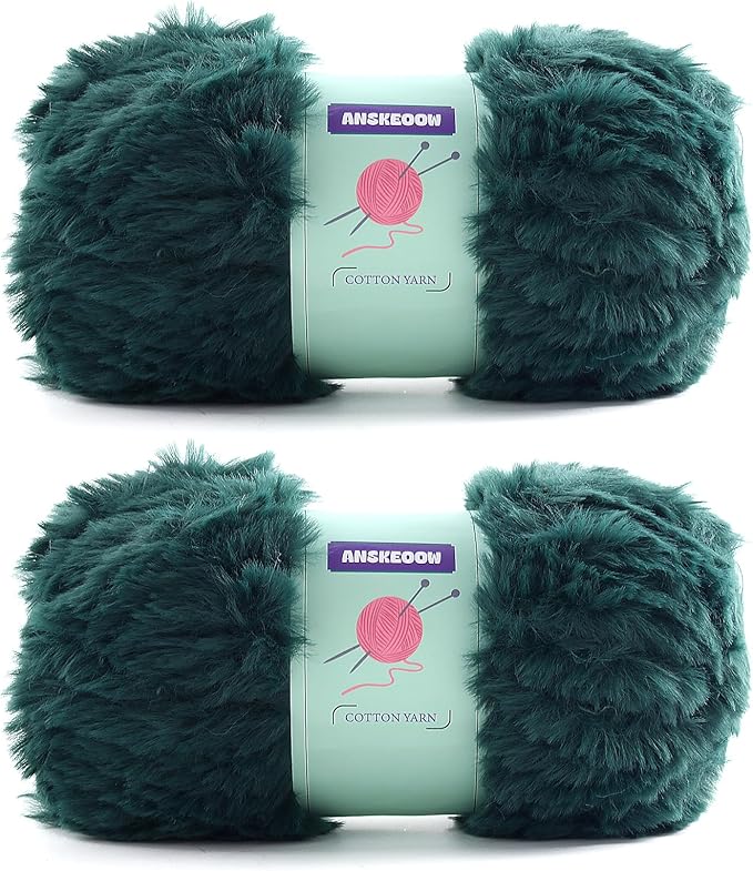 2 Skeins Faux Fur Yarn Soft Fluffy for Crocheting - Chunky Fuzzy Yarn for Crochet Amigurumi, Hat, Shawls, Total Length (71x2) Yards (Avocado Green)