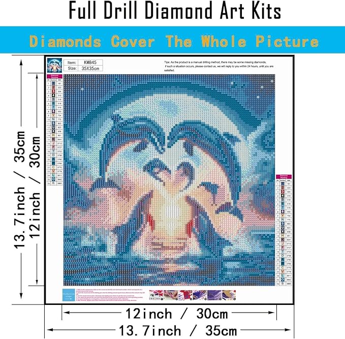 CHWGLFGG 5D Diamond Art Kits for Adults Beginners, Dolphins Love Diamond Painting Kits, DIY Full Round Drill Paint by Diamonds Dot Gem Art for Adults, Home Wall Decor 13.7X 13.7 Inch