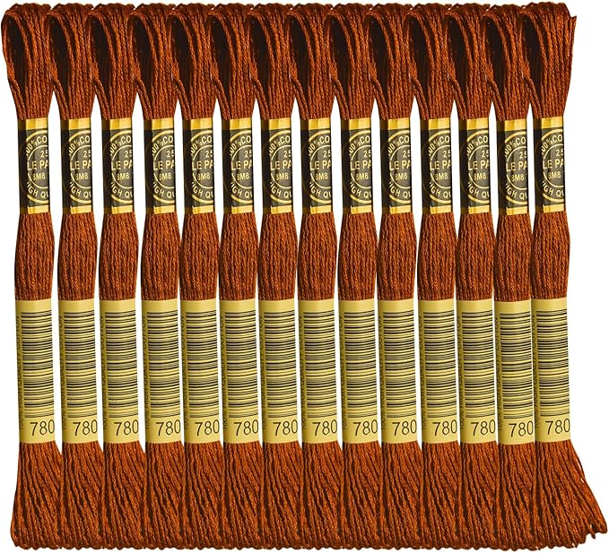 LE PAON Embroidery Floss, 14-Pack Six Strands 100% Long Staple Cotton Embroidery Thread, 8.7-Yard，Color Number：780, Ultra Very Dark Topaz
