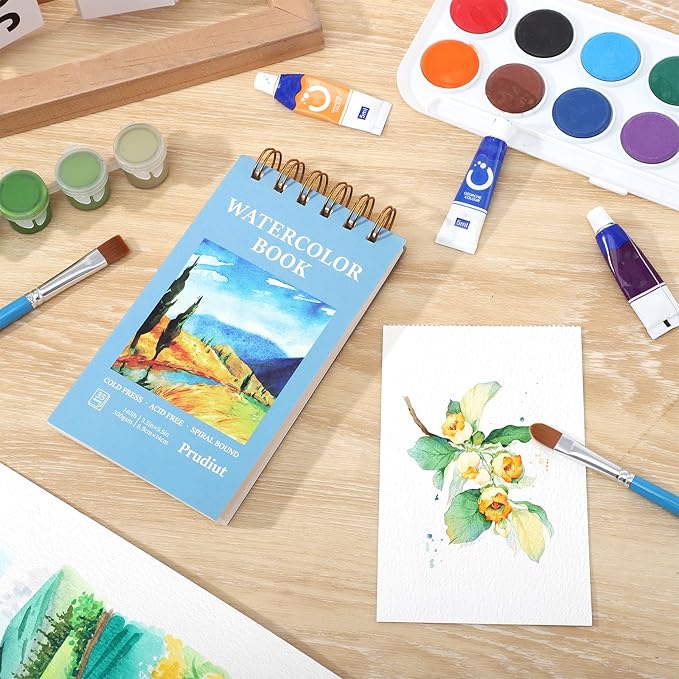 35 Sheets Watercolor Paper Pad 3.5x5.5 Inch, 140 lb/300 GSM Cold Press Water Color Sketchbook Spiral Bound Watercolor Notebook for Art Painting, Journal, Drawing, Mixed Media Mothers Day Gifts for mom