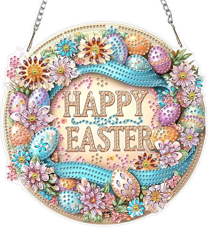 Easter Diamond Art Hanging Ornaments Kits for Adults, Diamond Painting Pendant Kits, DIY Acrylic 5D Special Shaped Crystal Gem Art Painting Ornament for Home Wall Easter Decor Gift 8x8 Inch