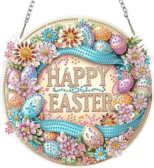 Easter Diamond Art Hanging Ornaments Kits for Adults, Diamond Painting Pendant Kits, DIY Acrylic 5D Special Shaped Crystal Gem Art Painting Ornament for Home Wall Easter Decor Gift 8x8 Inch