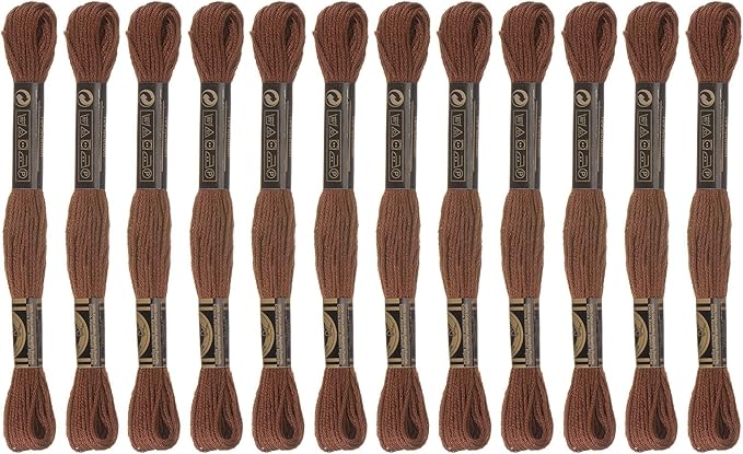 HARFINGTON 12 Skeins Embroidery Floss 8m Each Egyptian Long Fiber Cotton Cross Stitch Thread 26S/2x6 for Embroidery Projects Bracelet, Brown