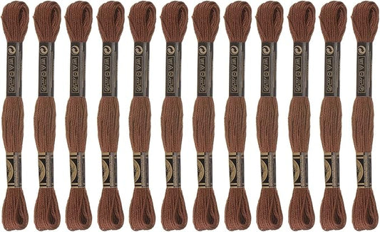 HARFINGTON 12 Skeins Embroidery Floss 8m Each Egyptian Long Fiber Cotton Cross Stitch Thread 26S/2x6 for Embroidery Projects Bracelet, Brown