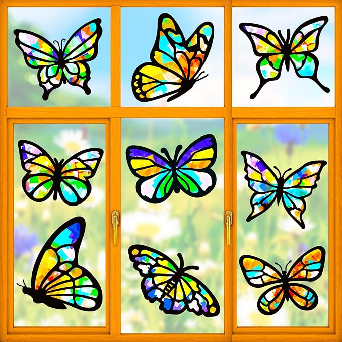 Zonon 9 Pcs Butterfly Suncatcher Craft Kit DIY for Window Stained Glass Effect Spring Summer School Classroom Tissue Art Craft with 12 Colors Large Paper Creative Activity Gift Decoration Party Favors