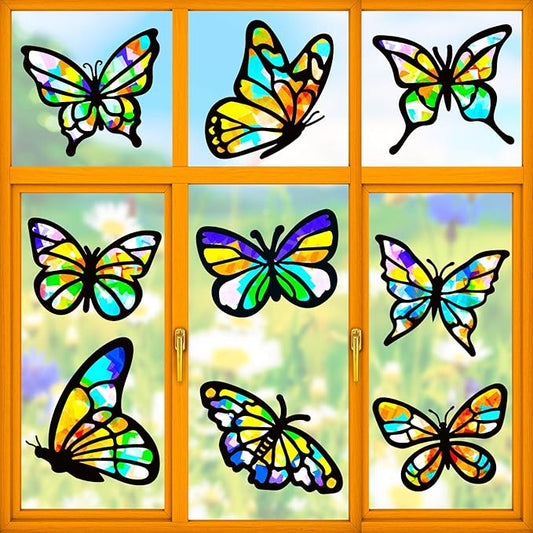 Zonon 9 Pcs Butterfly Suncatcher Craft Kit DIY for Window Stained Glass Effect Spring Summer School Classroom Tissue Art Craft with 12 Colors Large Paper Creative Activity Gift Decoration Party Favors