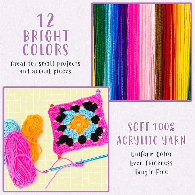 Hygloss Assorted Acrylic Yarn Set - 24 Mini Colorful Skeins - Crochet & Knitting Yarn - 100% Acrylic - Soft, Smooth - 2x 12-Packs (24 Skeins) - 24 Yards Per Skein - Total 576 Yards