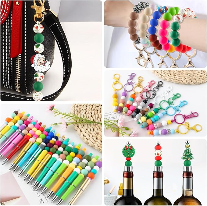 150Pcs 15mm Silicone Beads for Keychain Making Bracelet Necklace, Bulk Round Silicone Beads for Pens（Christmas Green）