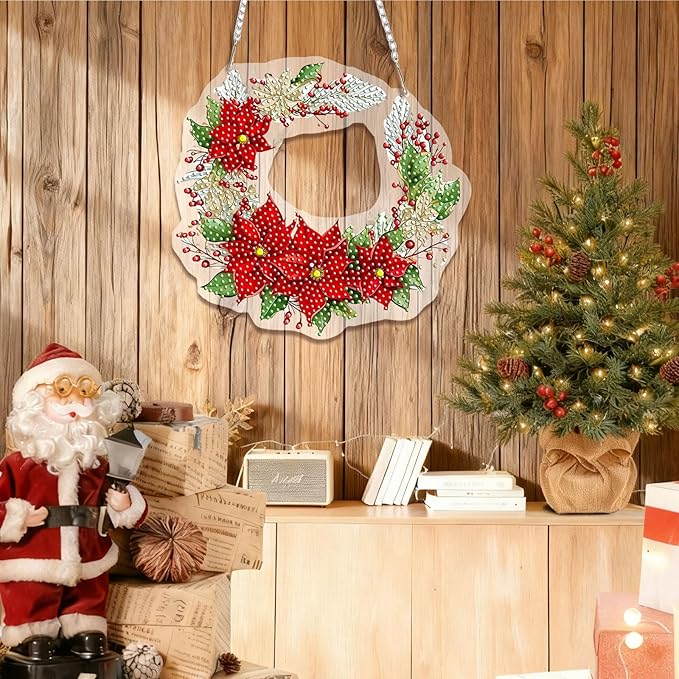 EMIEAUFG Christmas Diamond Art Hanging Kit for Adult, Xmas Garland Diamond Art Pendants, Double Sided Acrylic & 5D Special Shaped Rhinestone, Christmas DIY Ornament for Window Home Wall Decor