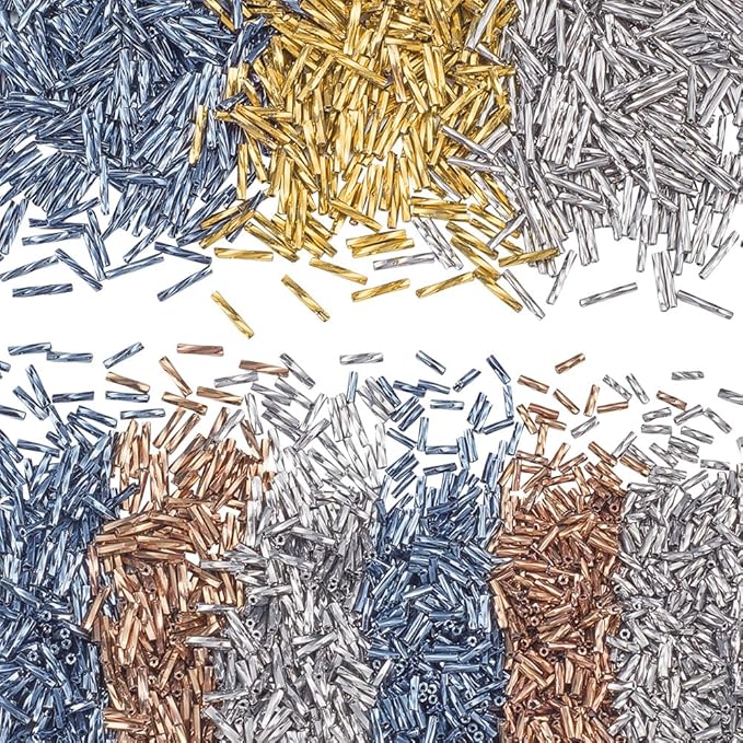 PH PandaHall 2000pcs Twisted Bugle Beads, Metallic Bugle Beads 6/9/12mm Glass Long Tube Seed Bead Craft Beads Loose Spacer Beads for Jewelry Crafts Making, Gray/ Camel/ Black (SEED-PH0001-65-US2)