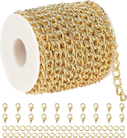 YOUBEIYEE 33 Feet Gold Plated Chain for Jewelry Making Aluminum Embossed Cable Necklace Chain for Women Jewelry Making Supplies