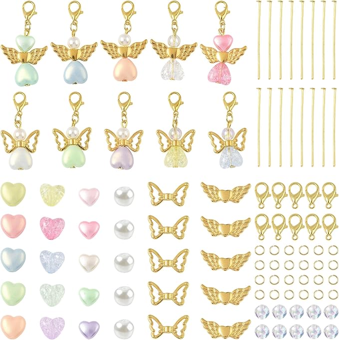 324Pcs Angel Jewelry Making Kit, DIY Pendants Charms Making Kits, Golden Colorful Beads Jump Ring Head Pins Findings for Bracelets Necklaces Earrings Crafting