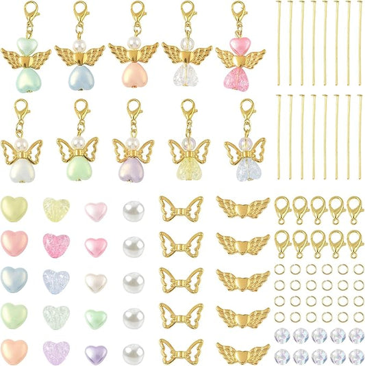 324Pcs Angel Jewelry Making Kit, DIY Pendants Charms Making Kits, Golden Colorful Beads Jump Ring Head Pins Findings for Bracelets Necklaces Earrings Crafting