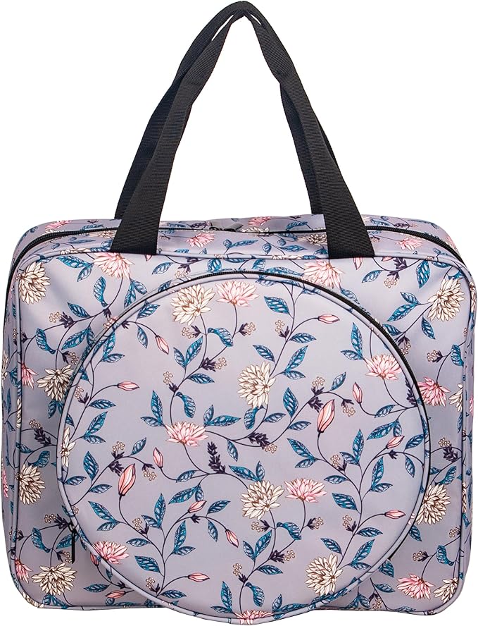 Portable Square Cross Stitch Starter Kits Bag Embroidery Project Bag Embroidery Tool Storage Tote Bag with Multifunctional Pockets, Bag Only (Flower Pattern)