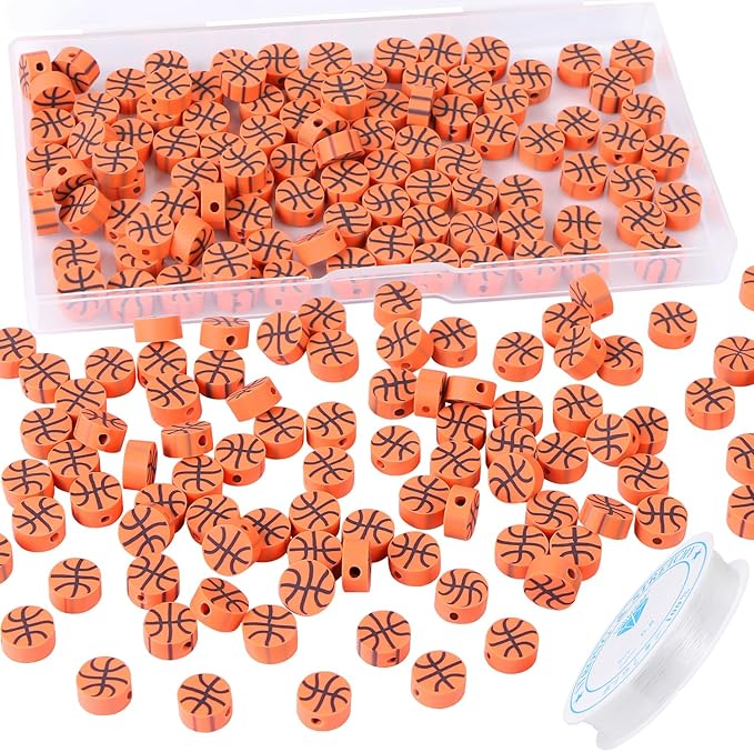 EVERMARKET 100pcs Basketball Beads Polymer Clay Basketball Beads Charms Ball Spacer DIY Sports Bead for Necklace Bracelet Handmade Jewelry Making Accessories Supplies